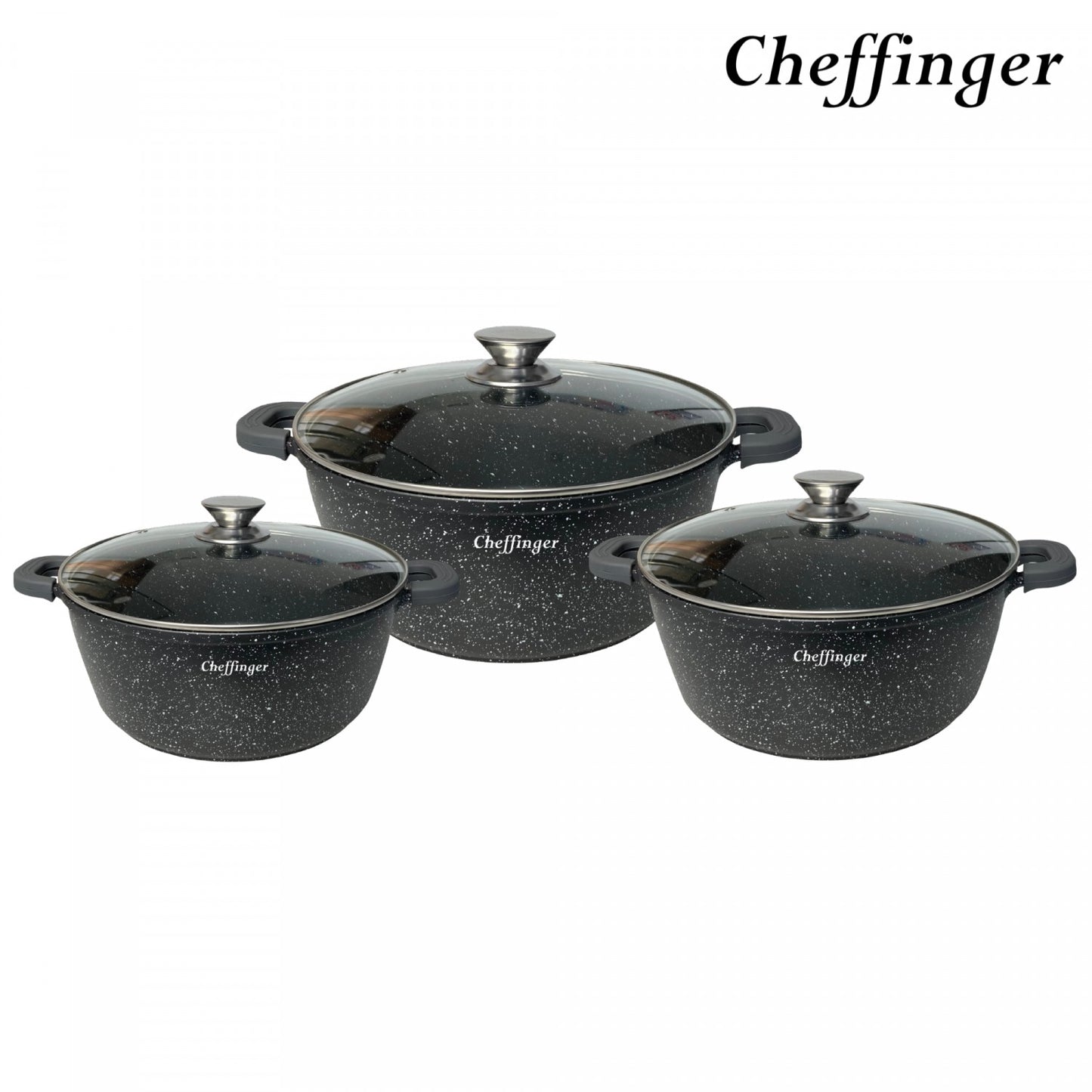 Cheffinger CF-DCS01: 6 Pieces Mable Coated Soup Pot Casserole Set - 20cm,24cm,28cm