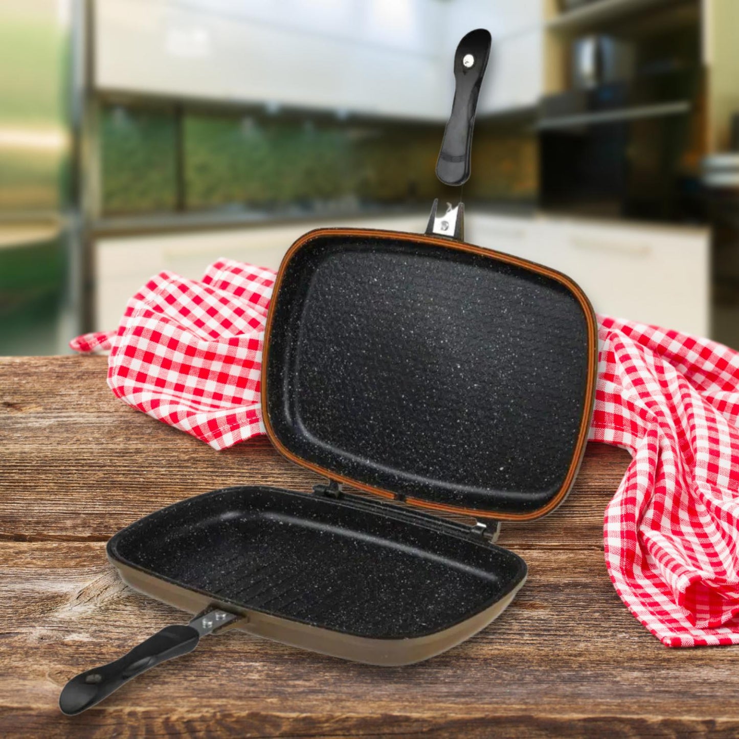Cheffinger CF-DG32: Marble Coated Reversible Double Grill Pan - 32cm Black
