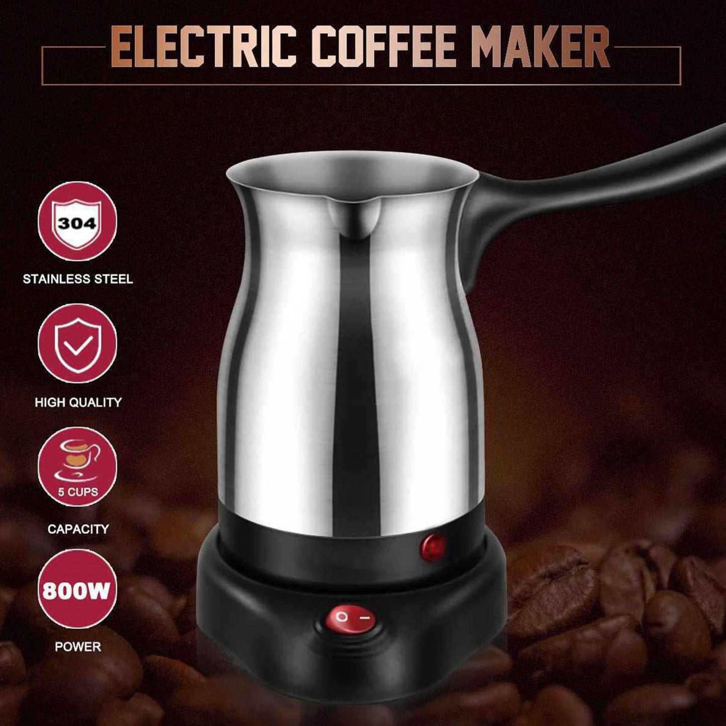Cheffinger CF-ECMO.6:600ml Electric Stainless Steel Turkish Espresso Coffee maker