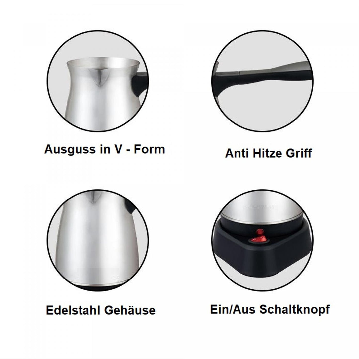 Cheffinger CF-ECMO.6:600ml Electric Stainless Steel Turkish Espresso Coffee maker