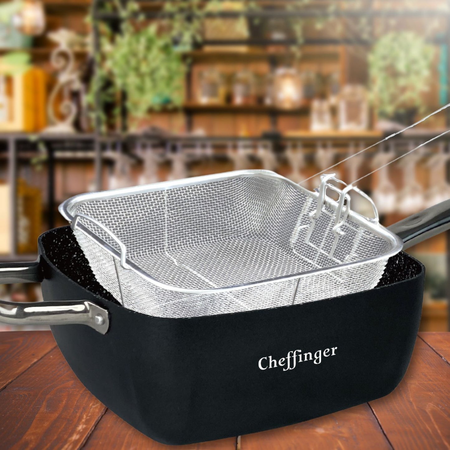 Cheffinger CF-FA04: 4 Pieces Marble Coated Square Deep Frying Pan Set