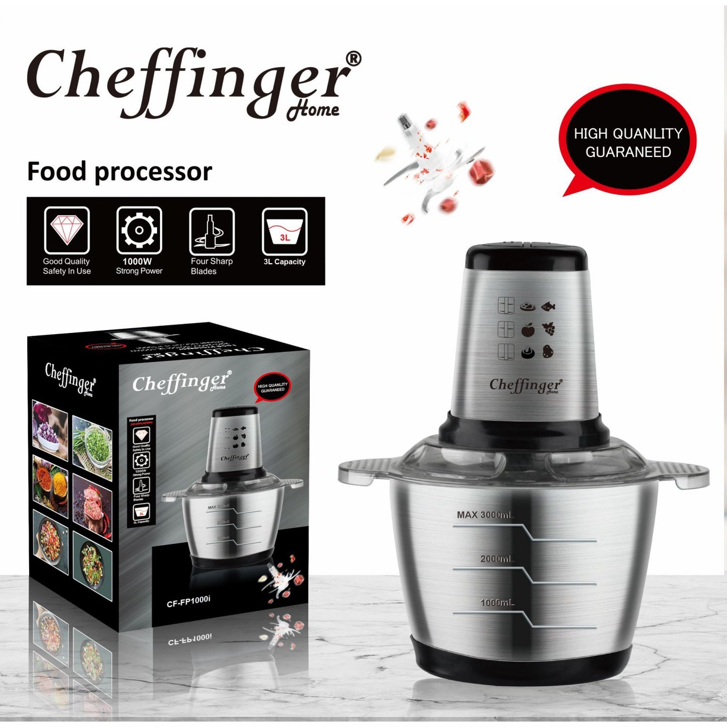 Cheffinger CF-FP1000I: 3L 1000W Food Processor