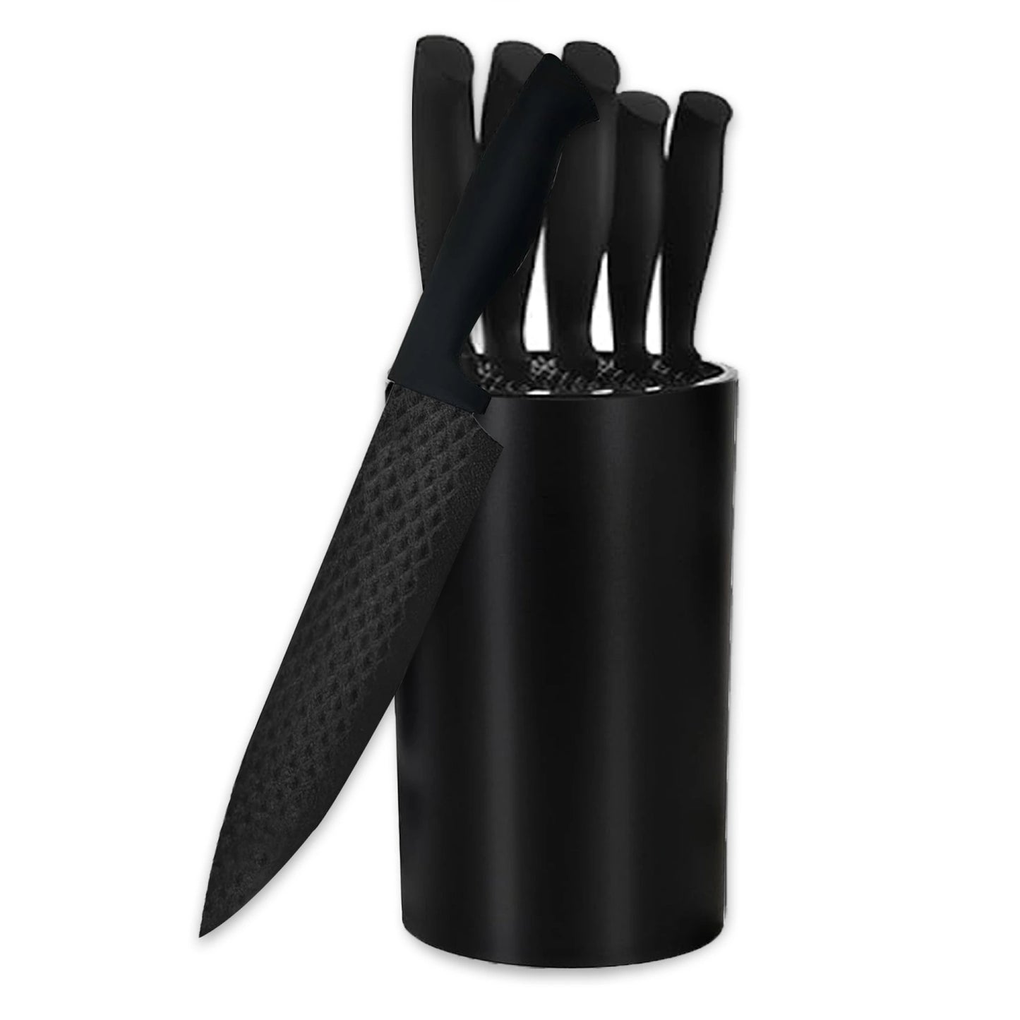 Cheffinger CF-JJ06: 6 Pieces Non-Stick Kitchen Knife Set with Diamond Design - Black