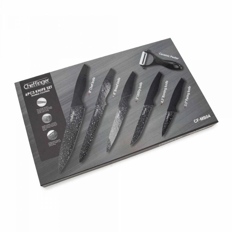 Cheffinger CF-MB04: 6 Pieces Marble Coated Knife Set