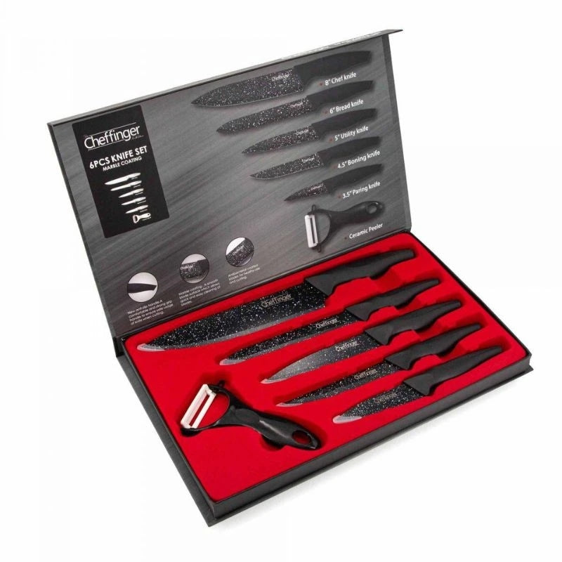 Cheffinger CF-MB04: 6 Pieces Marble Coated Knife Set