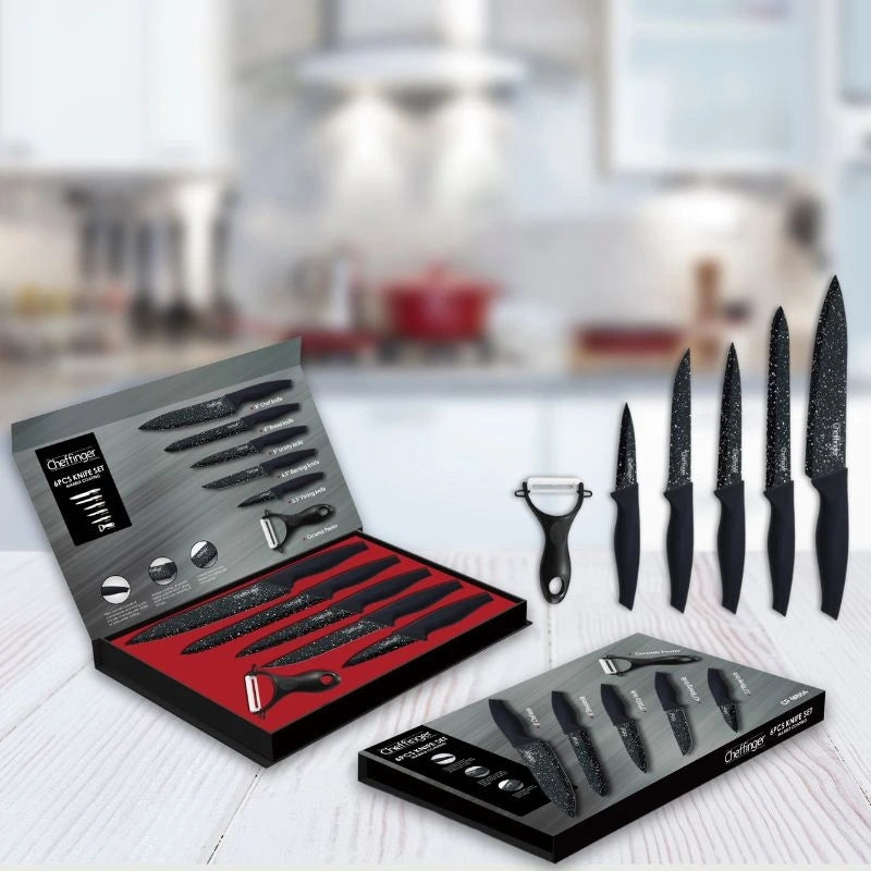 Cheffinger CF-MB04: 6 Pieces Marble Coated Knife Set