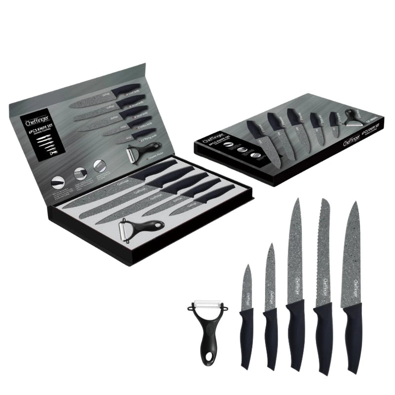Cheffinger CF-MB05: 6 Pieces Granite Coated Knife Set