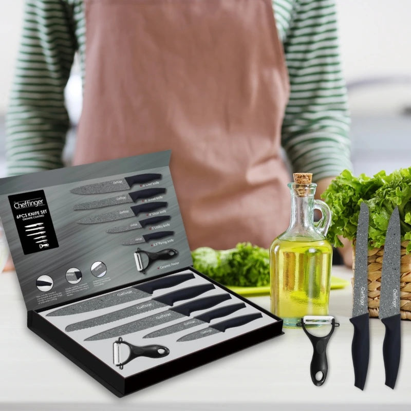 Cheffinger CF-MB05: 6 Pieces Granite Coated Knife Set