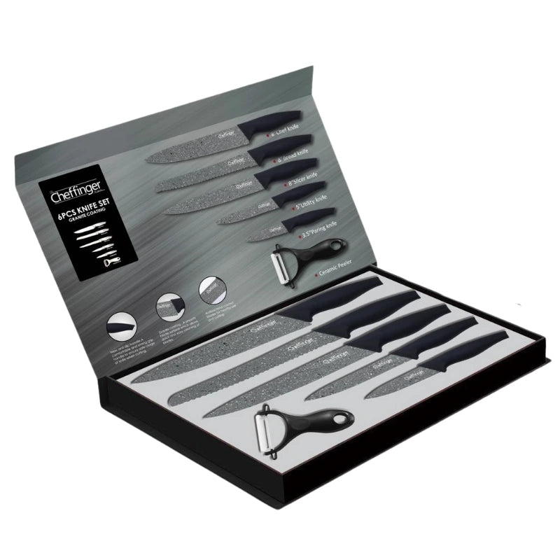 Cheffinger CF-MB05: 6 Pieces Granite Coated Knife Set
