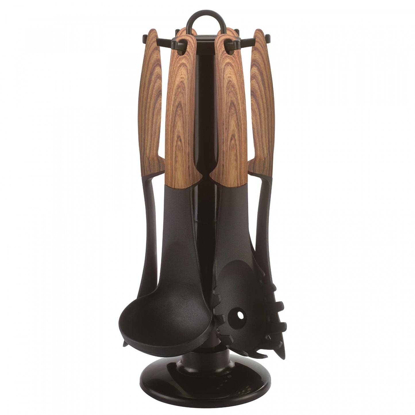 Cheffinger CF-UT02: 6 Pieces Utensil Set with Rotating Stand - Wood