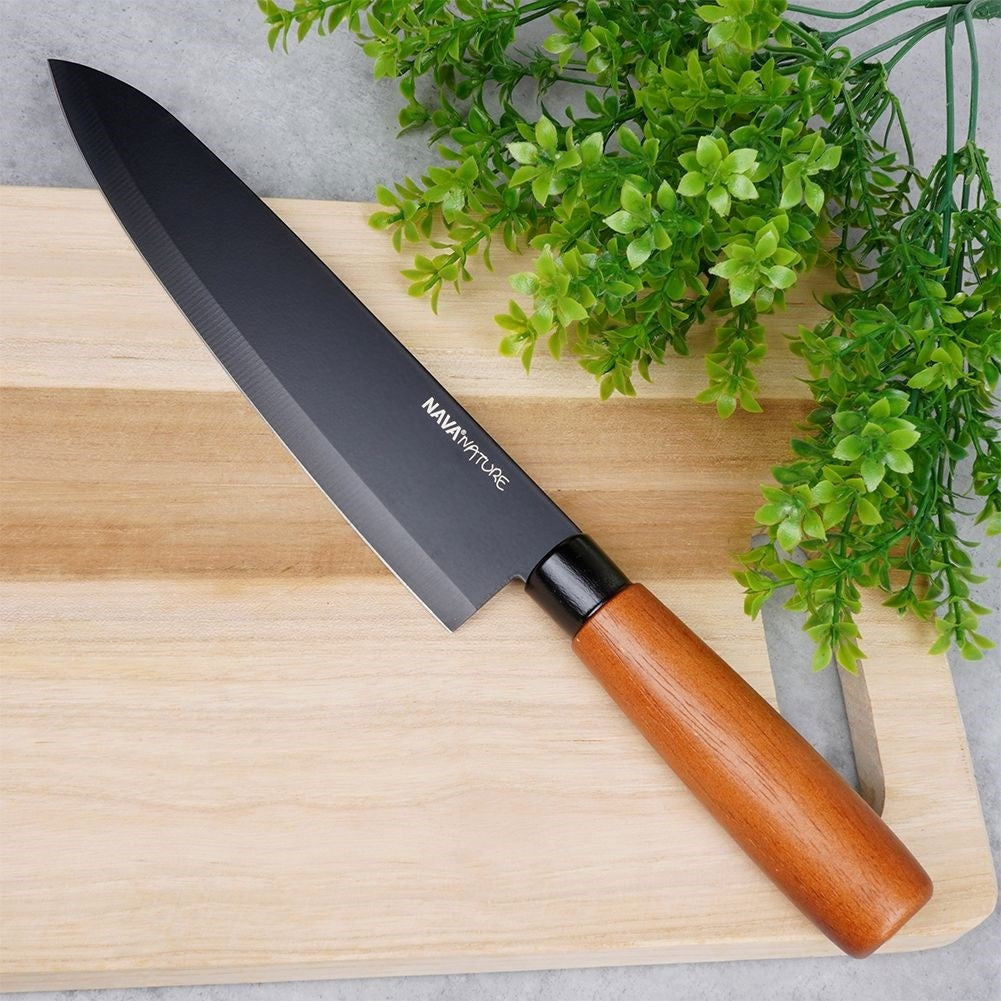 Chef's knife 19 cm: Ergonomic Wooden Handle, Elegant Black
