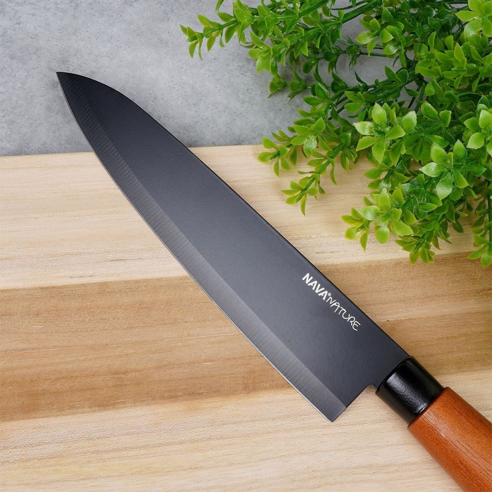 Chef's knife 19 cm: Ergonomic Wooden Handle, Elegant Black