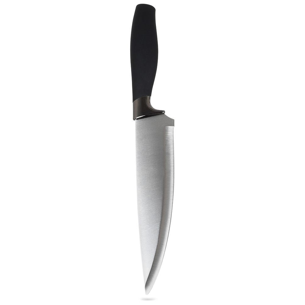 Chef's knife: Stainless steel, non-slip grip, versatile.