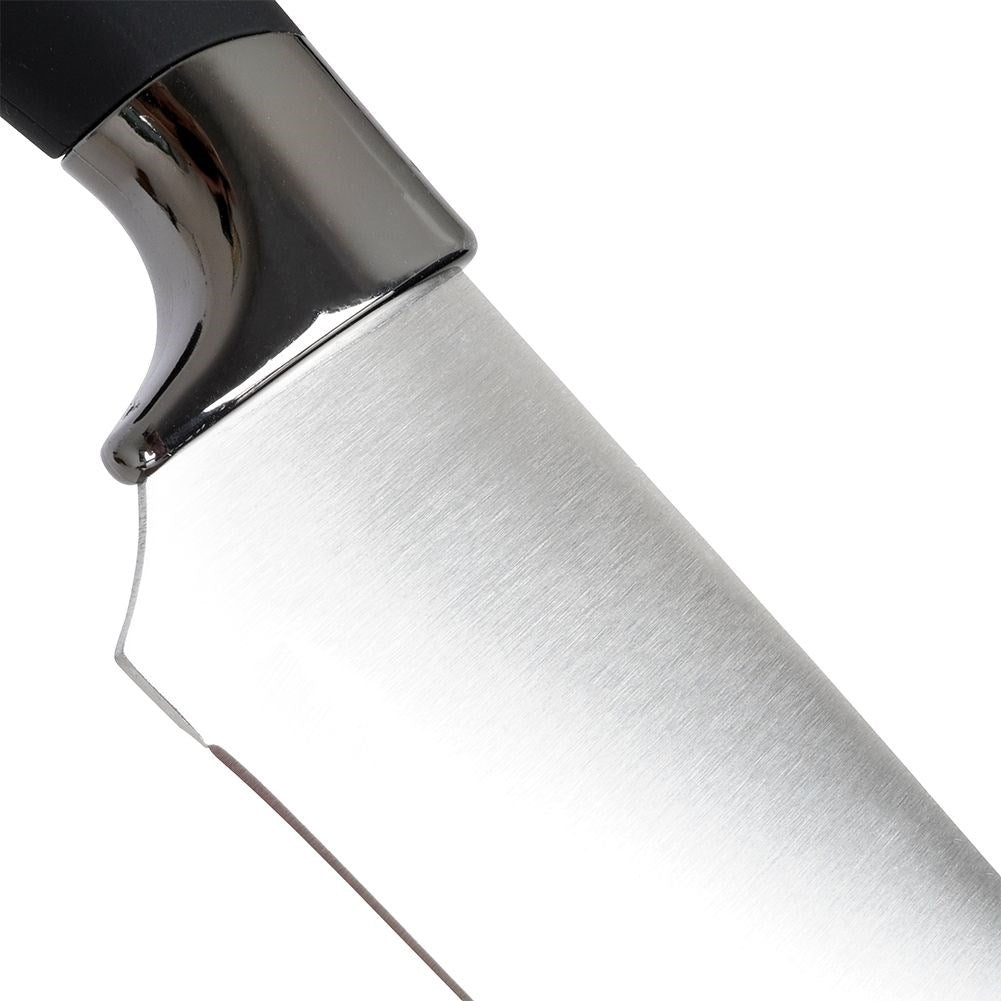 Chef's knife: Stainless steel, non-slip grip, versatile.