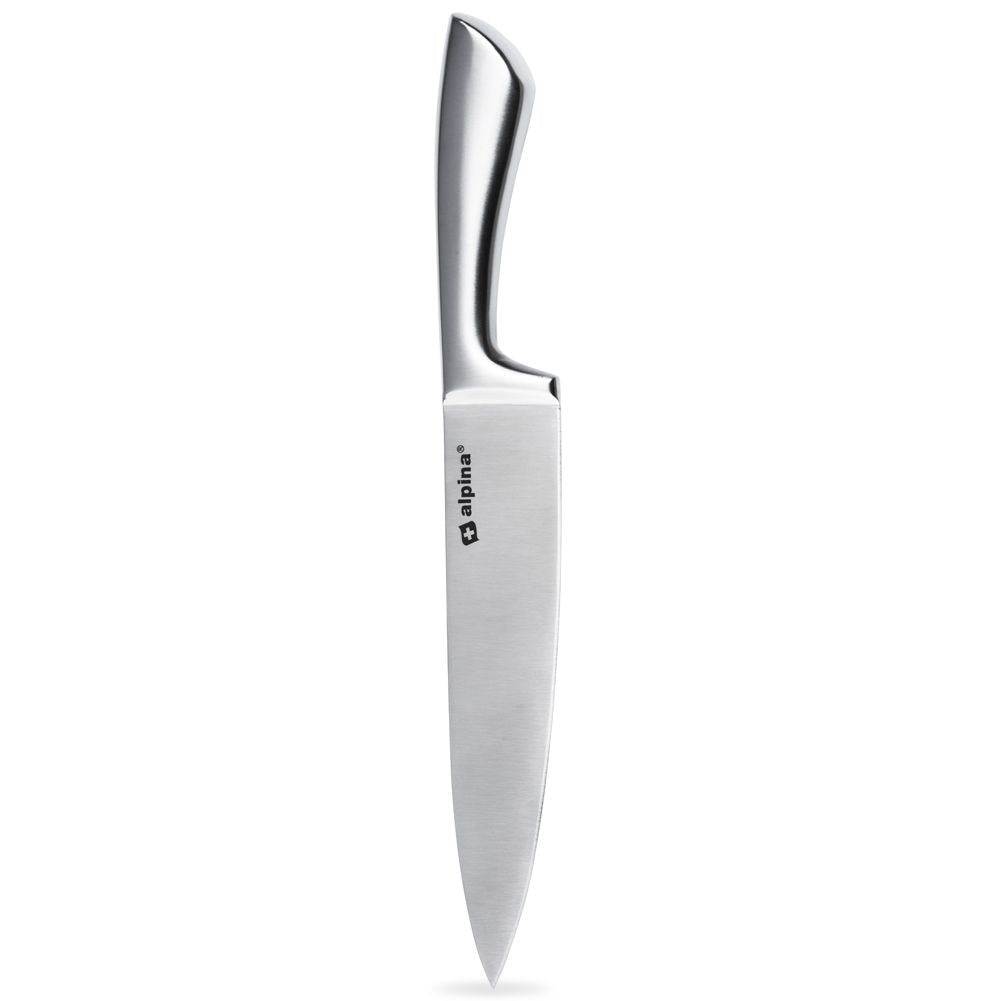 Chef's knife in stainless steel with serrated blade