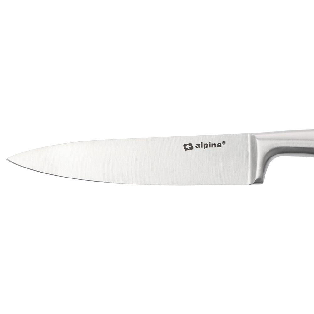 Chef's knife in stainless steel with serrated blade