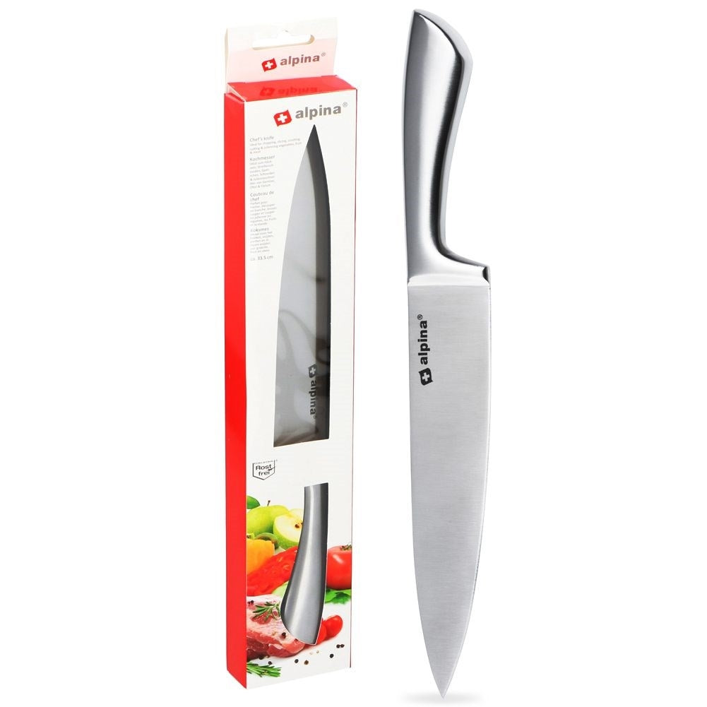 Chef's knife in stainless steel with serrated blade