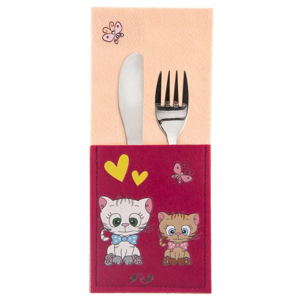 Child-friendly cutlery case in felt with a cat motif