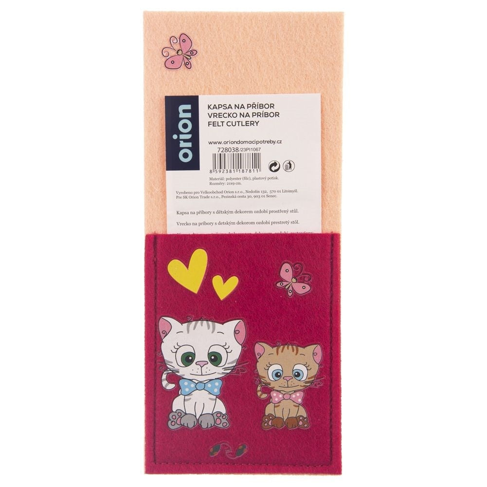 Child-friendly cutlery case in felt with a cat motif