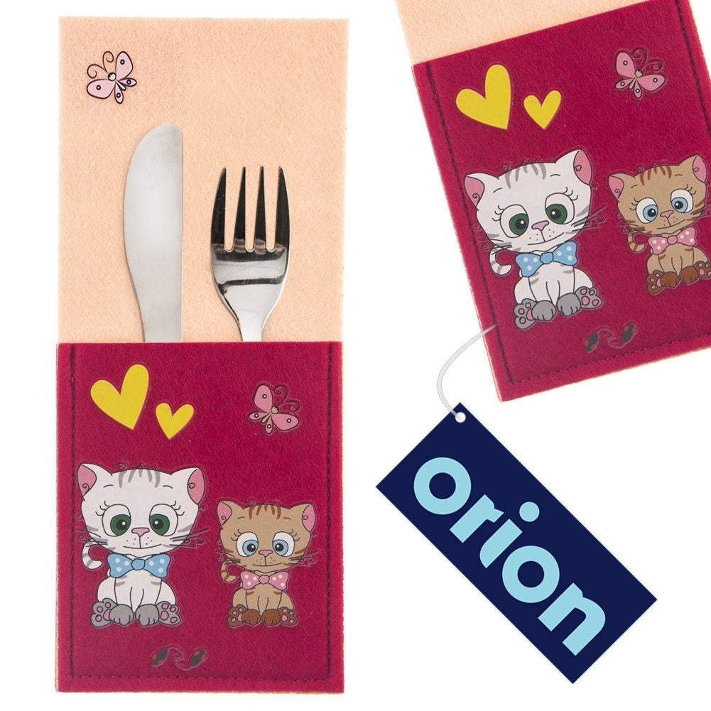 Child-friendly cutlery case in felt with a cat motif