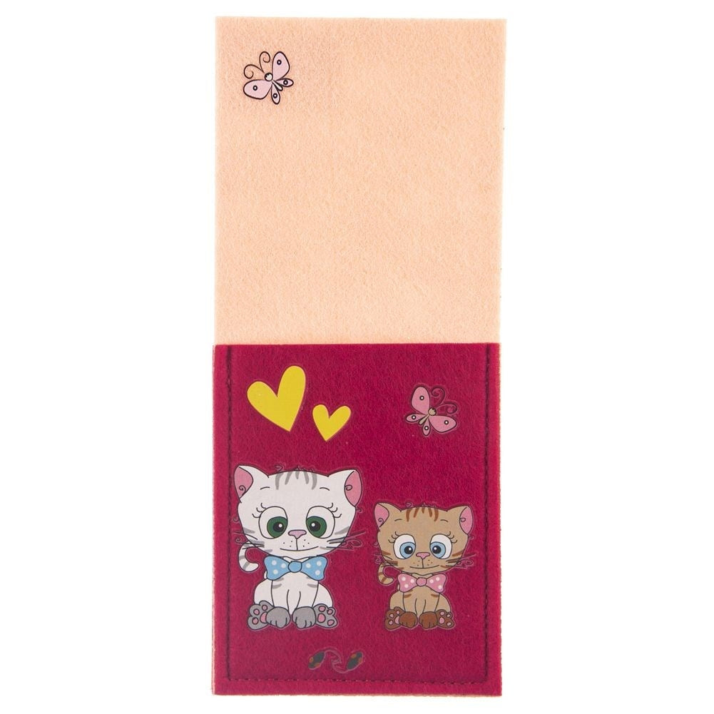 Child-friendly cutlery case in felt with a cat motif
