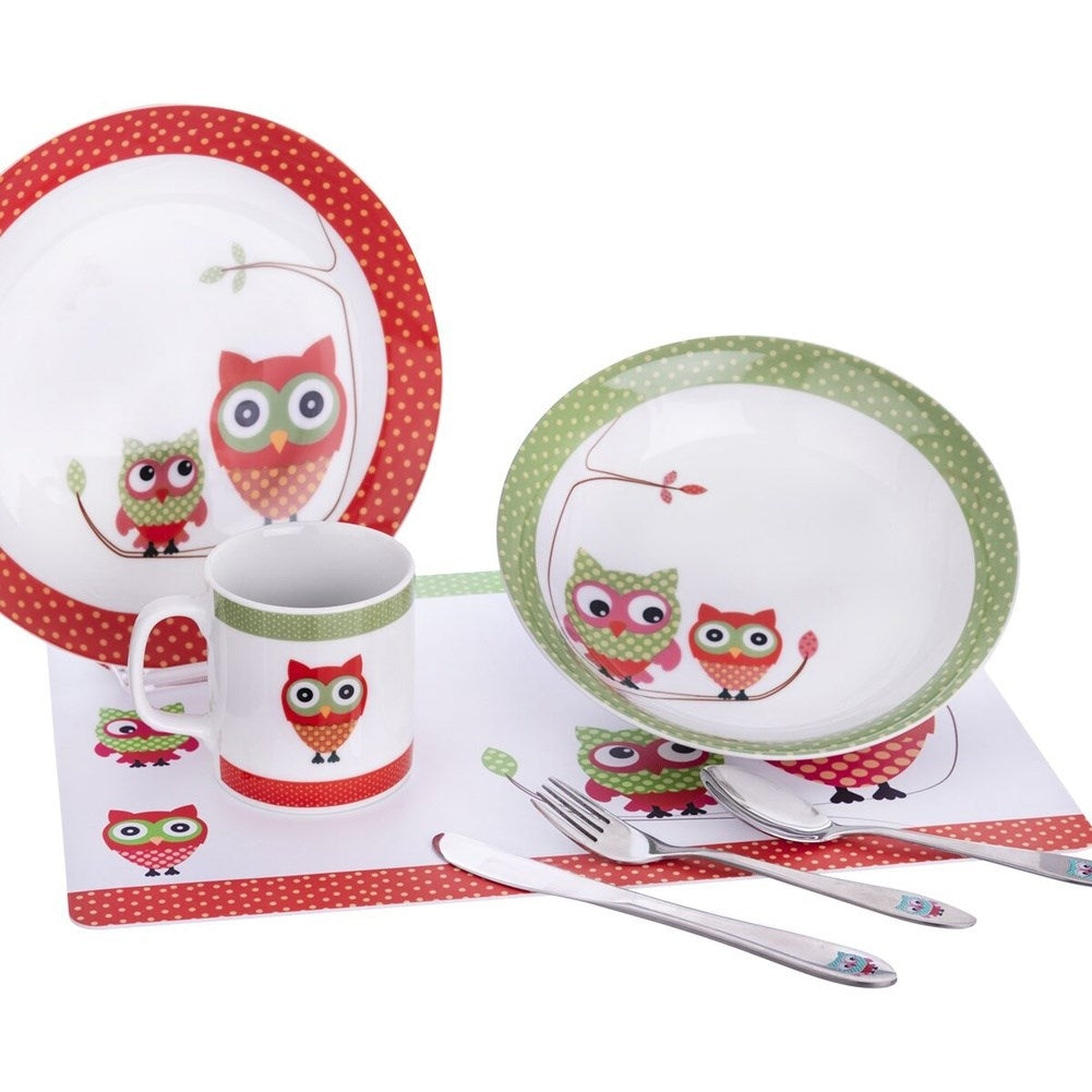 Child-friendly kitchen mat with colorful owl motifs