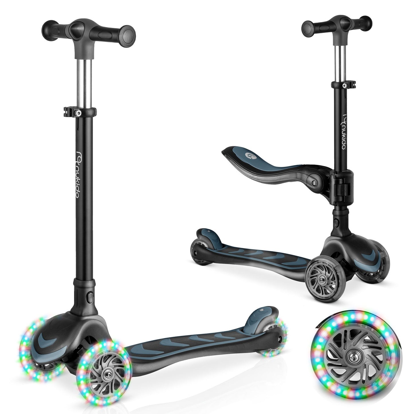 Children's 3-Wheel Balance Scooter with Seat, Black