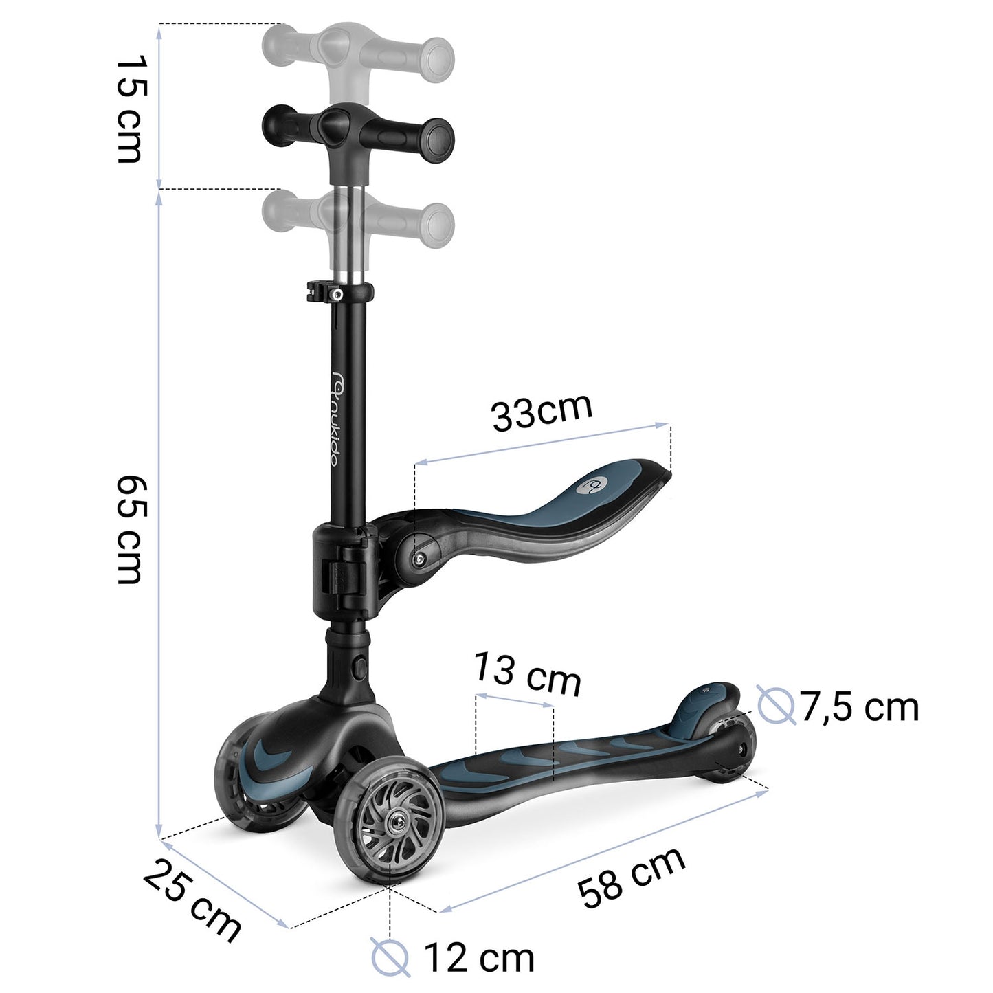 Children's 3-Wheel Balance Scooter with Seat, Black