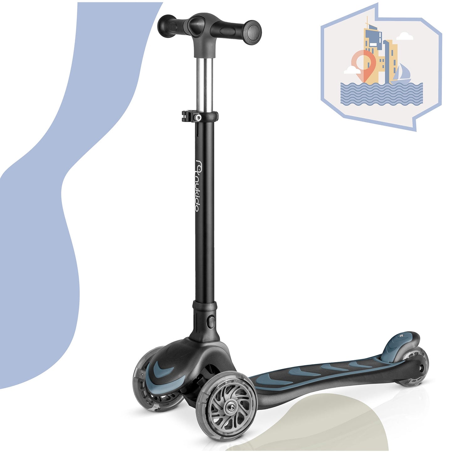 Children's 3-Wheel Balance Scooter with Seat, Black