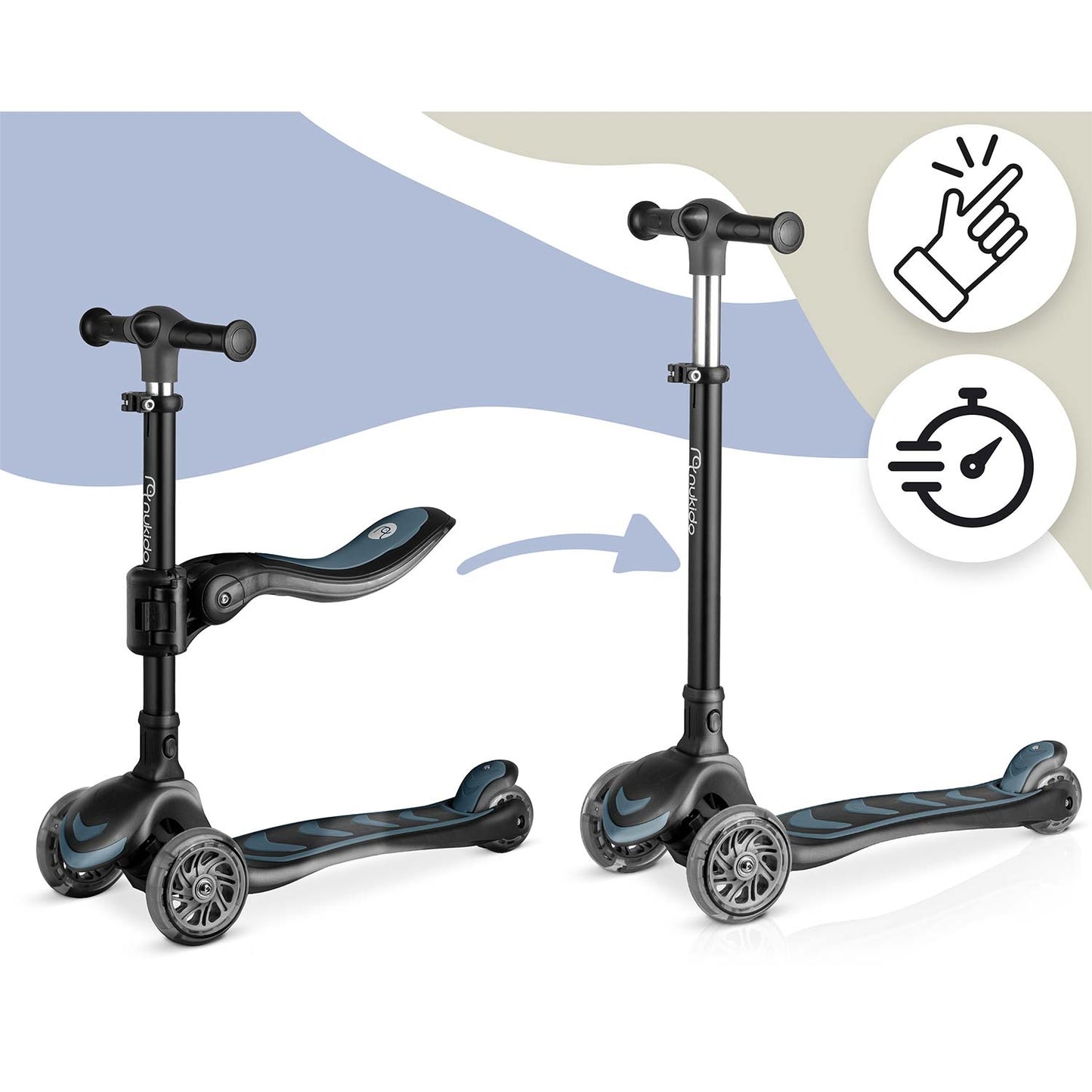 Children's 3-Wheel Balance Scooter with Seat, Black