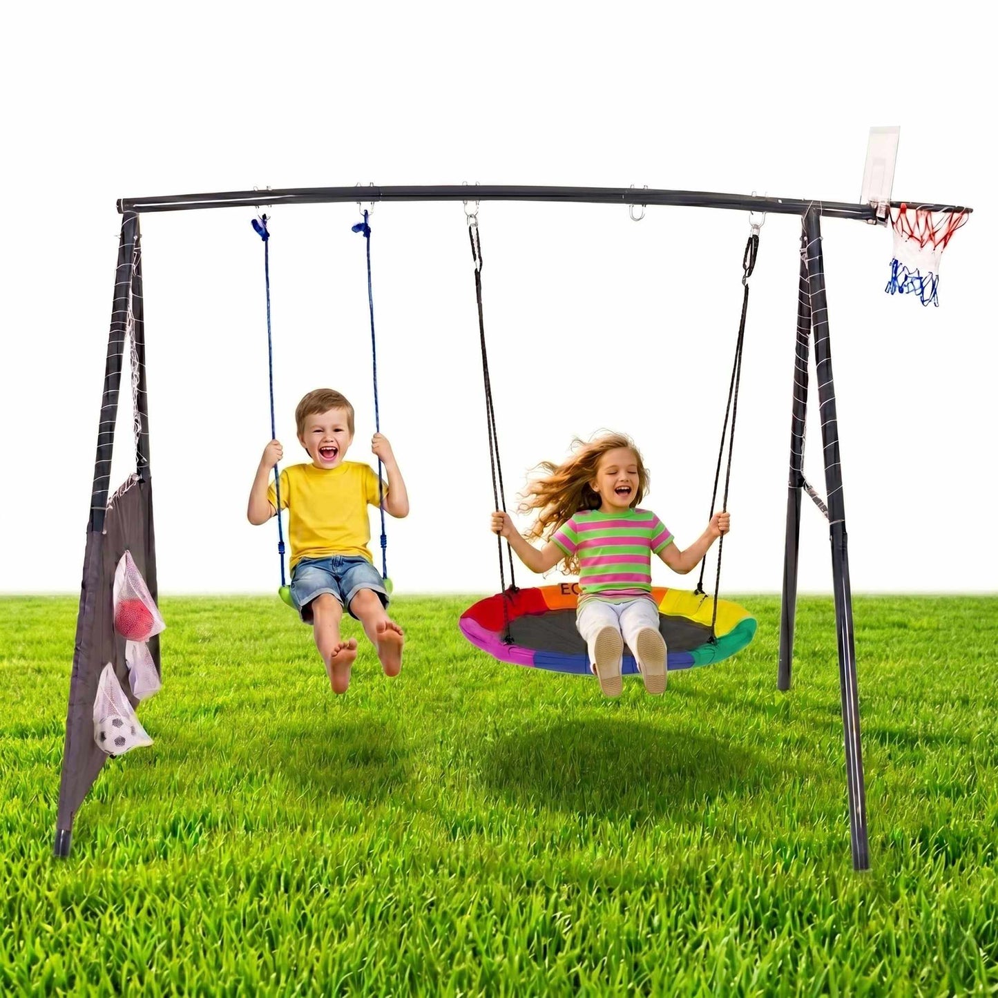 Children's 4-in-1 Garden Swing Set with Nest & Hoop