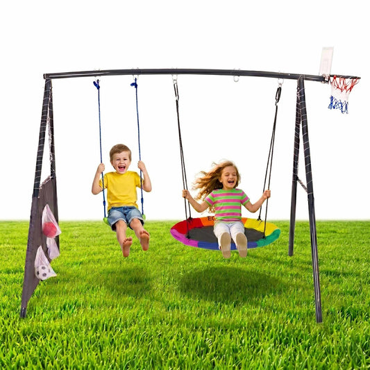 Children's 4-in-1 Garden Swing Set with Nest & Hoop