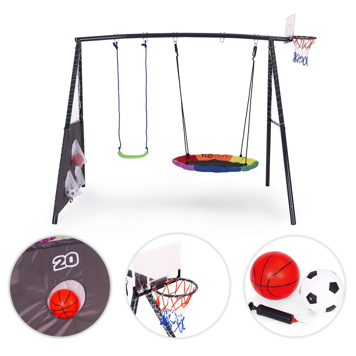 Children's 4-in-1 Garden Swing Set with Nest & Hoop