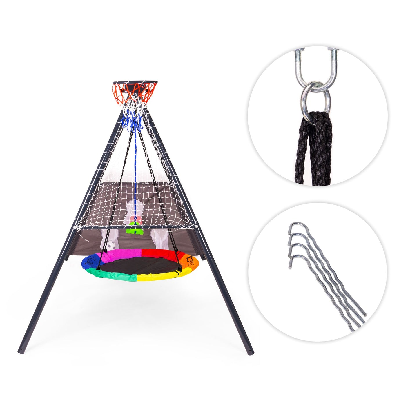 Children's 4-in-1 Garden Swing Set with Nest & Hoop