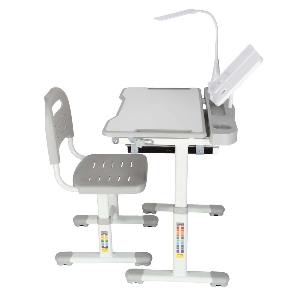 Children's Desk Set with Drawer, Chair & Lamp - Grey