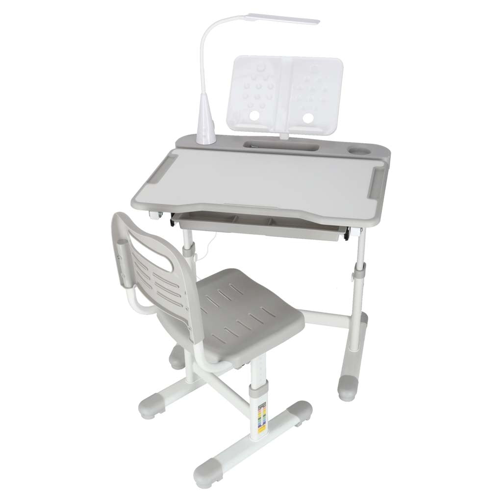 Children's Desk Set with Drawer, Chair & Lamp - Grey
