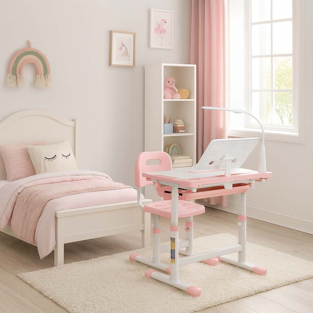Children's Desk Set with Drawer, Chair, and Lamp