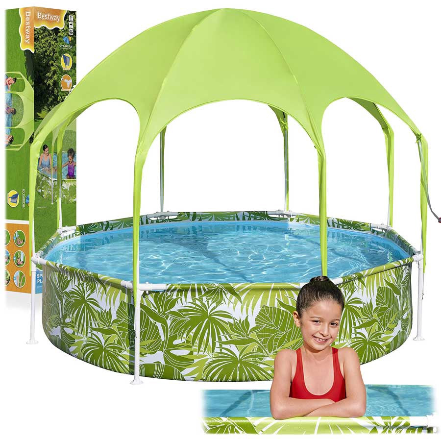 Children's Frame Pool with Canopy, 244x51 cm, PVC