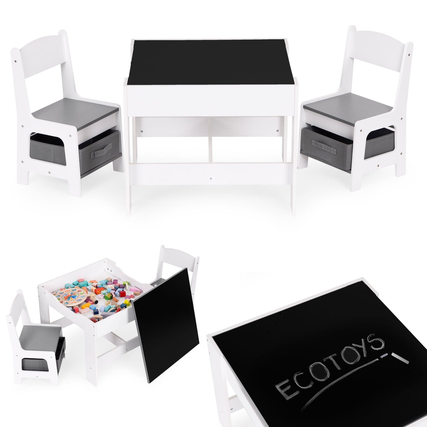 Children’s Furniture Set – Table + 2 Chairs with Chalkboard ECOTOYS
