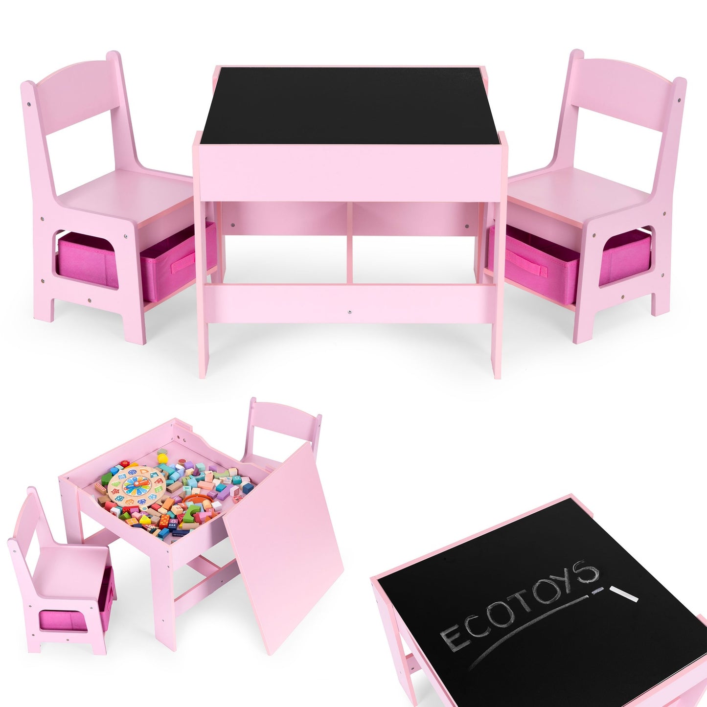 Children’s Furniture Set – Table + 2 Chairs with Chalkboard Pink ECOTOYS