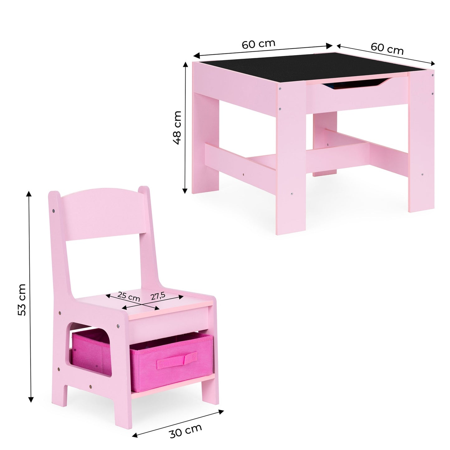 Children’s Furniture Set – Table + 2 Chairs with Chalkboard Pink ECOTOYS