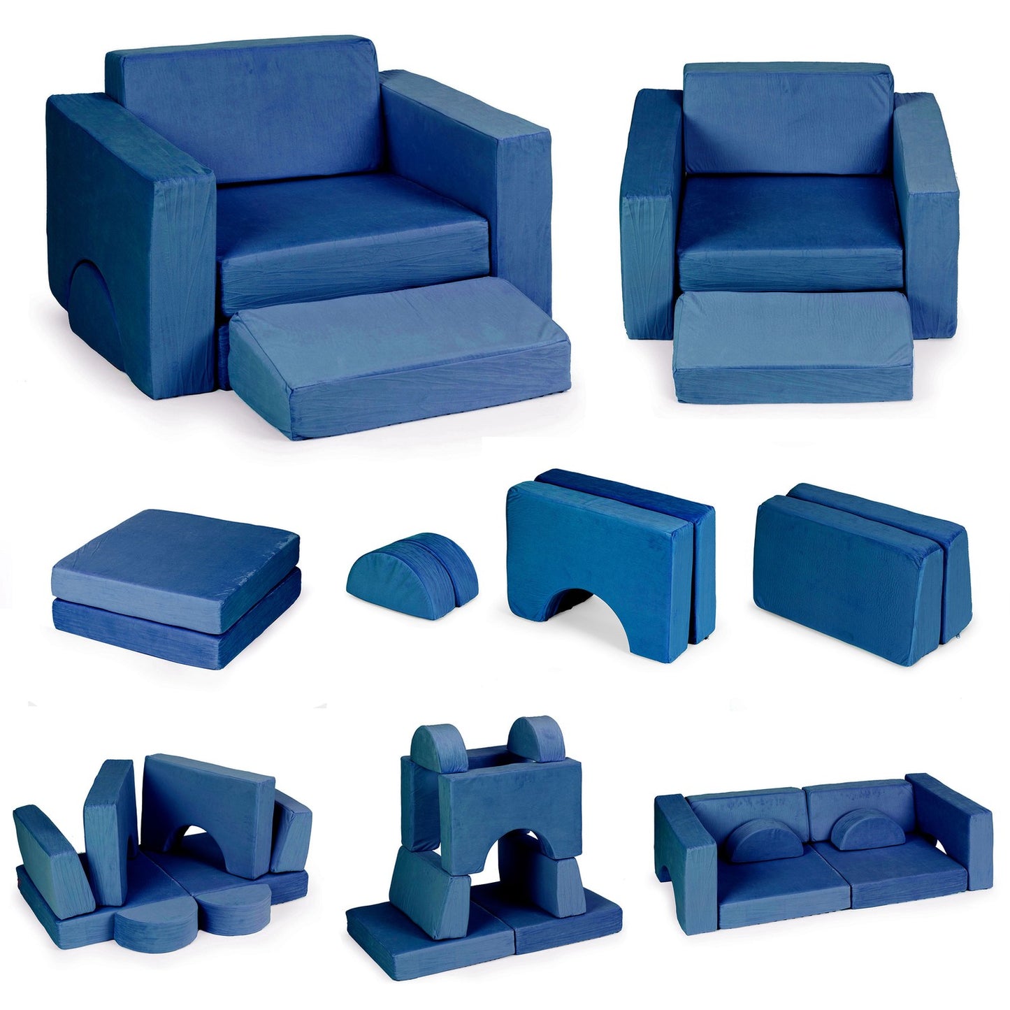 Children's Modular Armchair with 8 Cushions – Blue