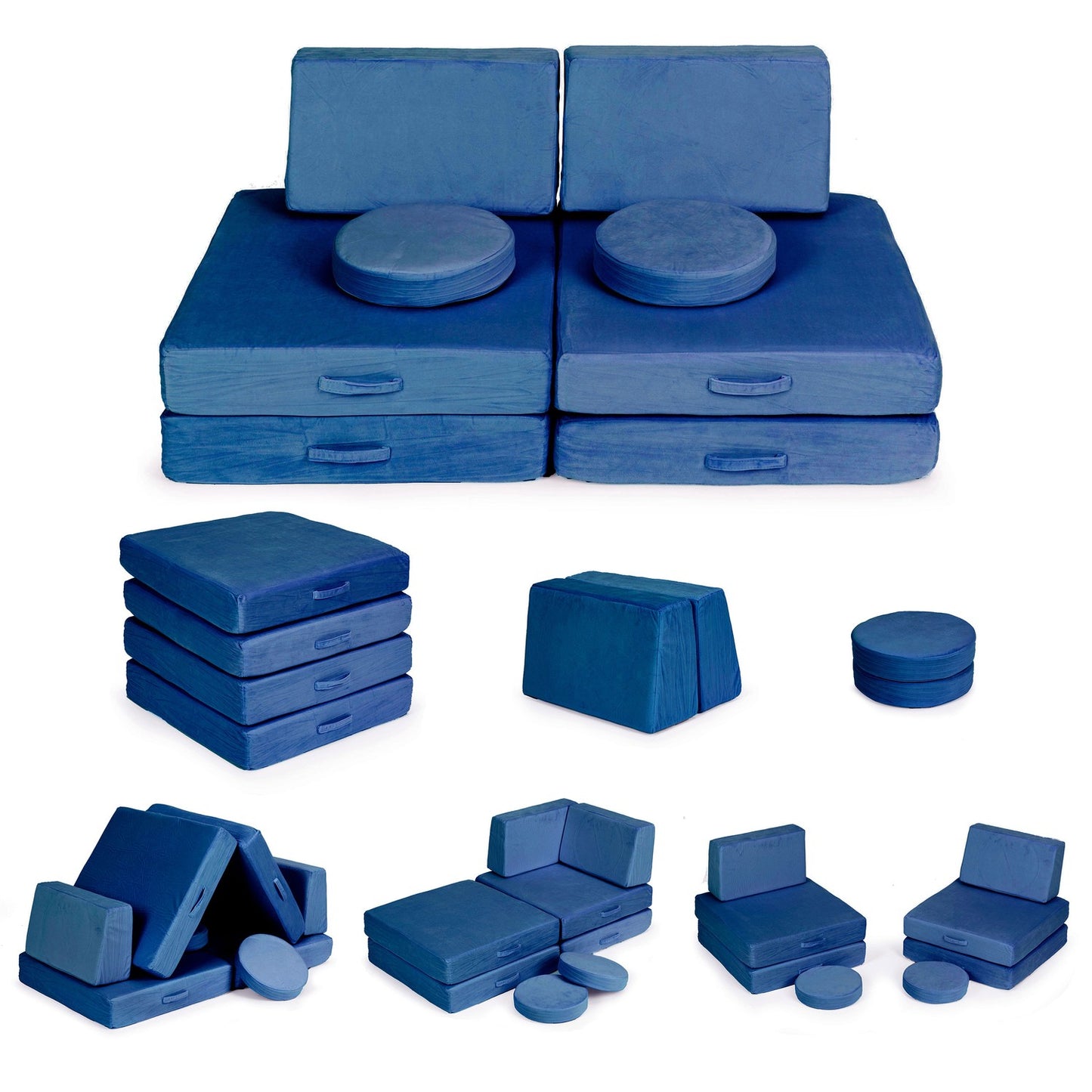 Children's Modular Sofa with 8 Cushions, Blue