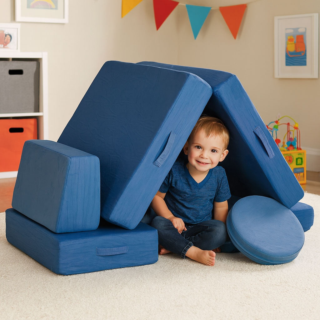 Children's Modular Sofa with 8 Cushions, Blue