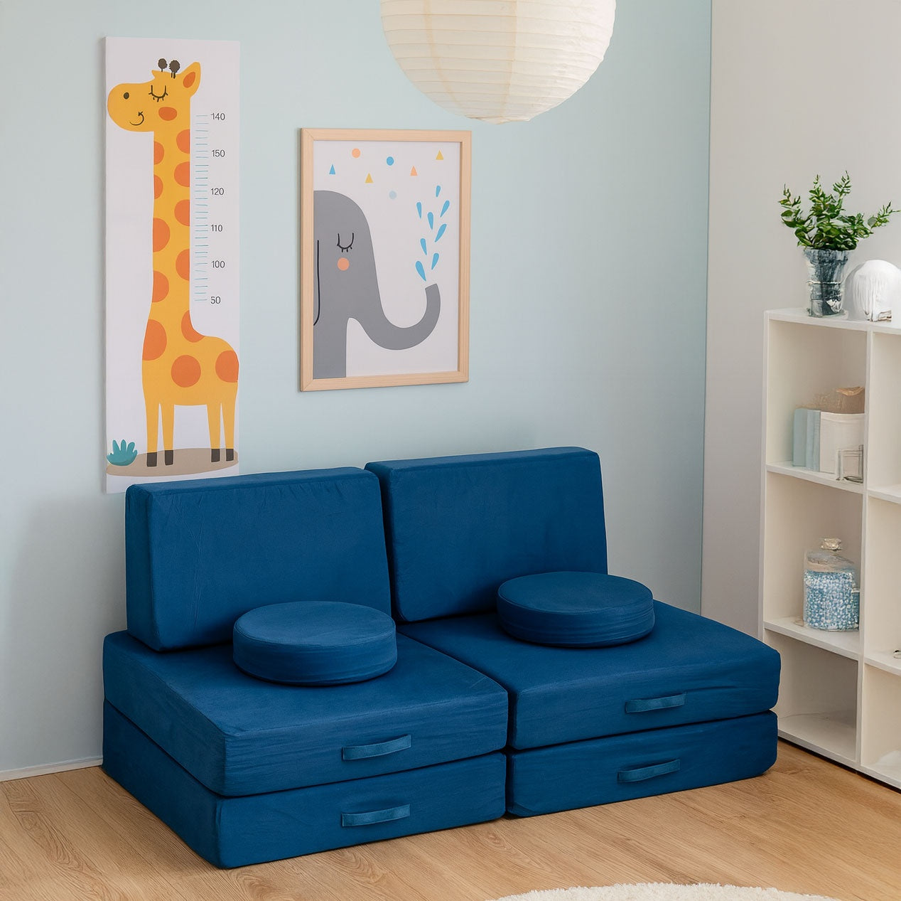 Children's Modular Sofa with 8 Cushions, Blue