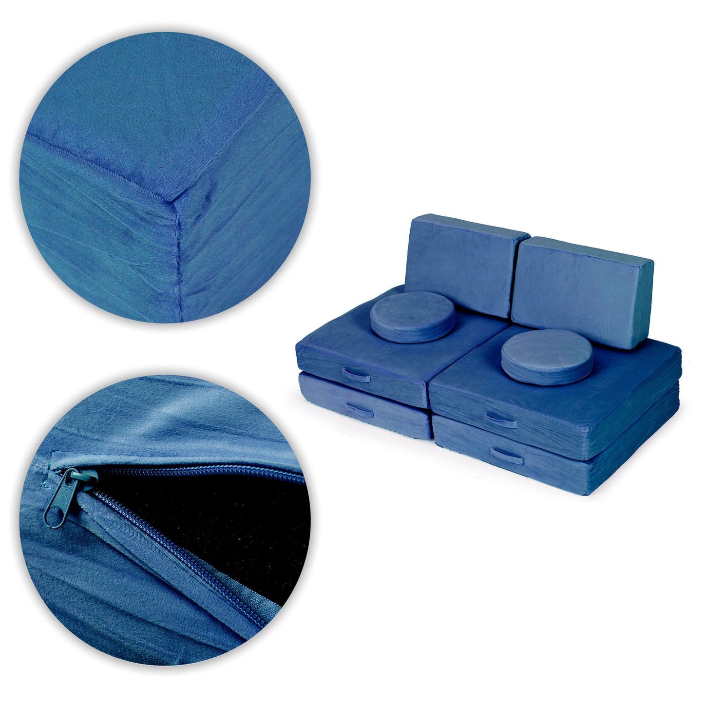 Children's Modular Sofa with 8 Cushions, Blue