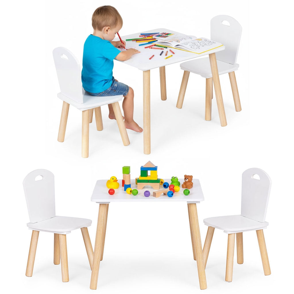 Children's Table and 2 Chairs Set, Wood & MDF, White