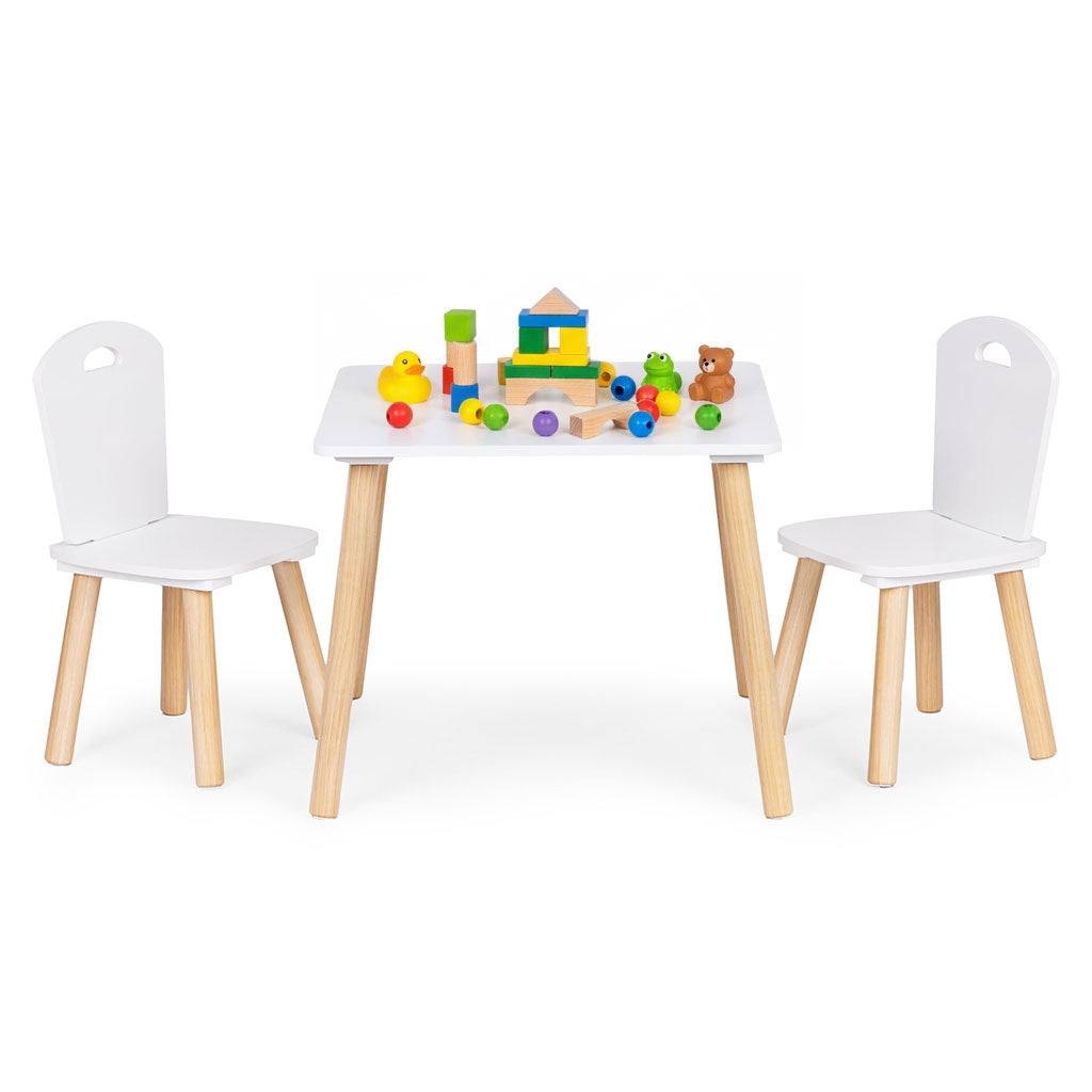 Children's Table and 2 Chairs Set, Wood & MDF, White