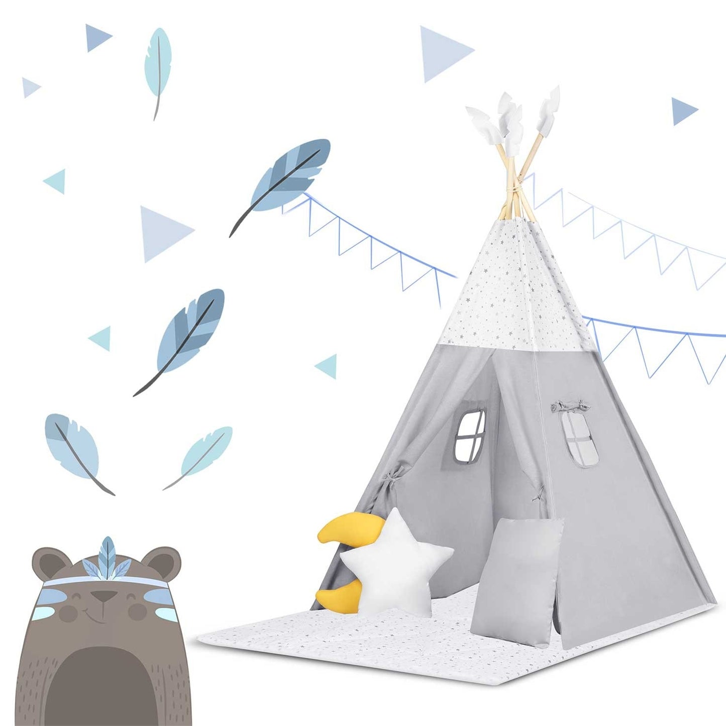 Children's Tipi Tent NK-406 Nukido - Light Grey