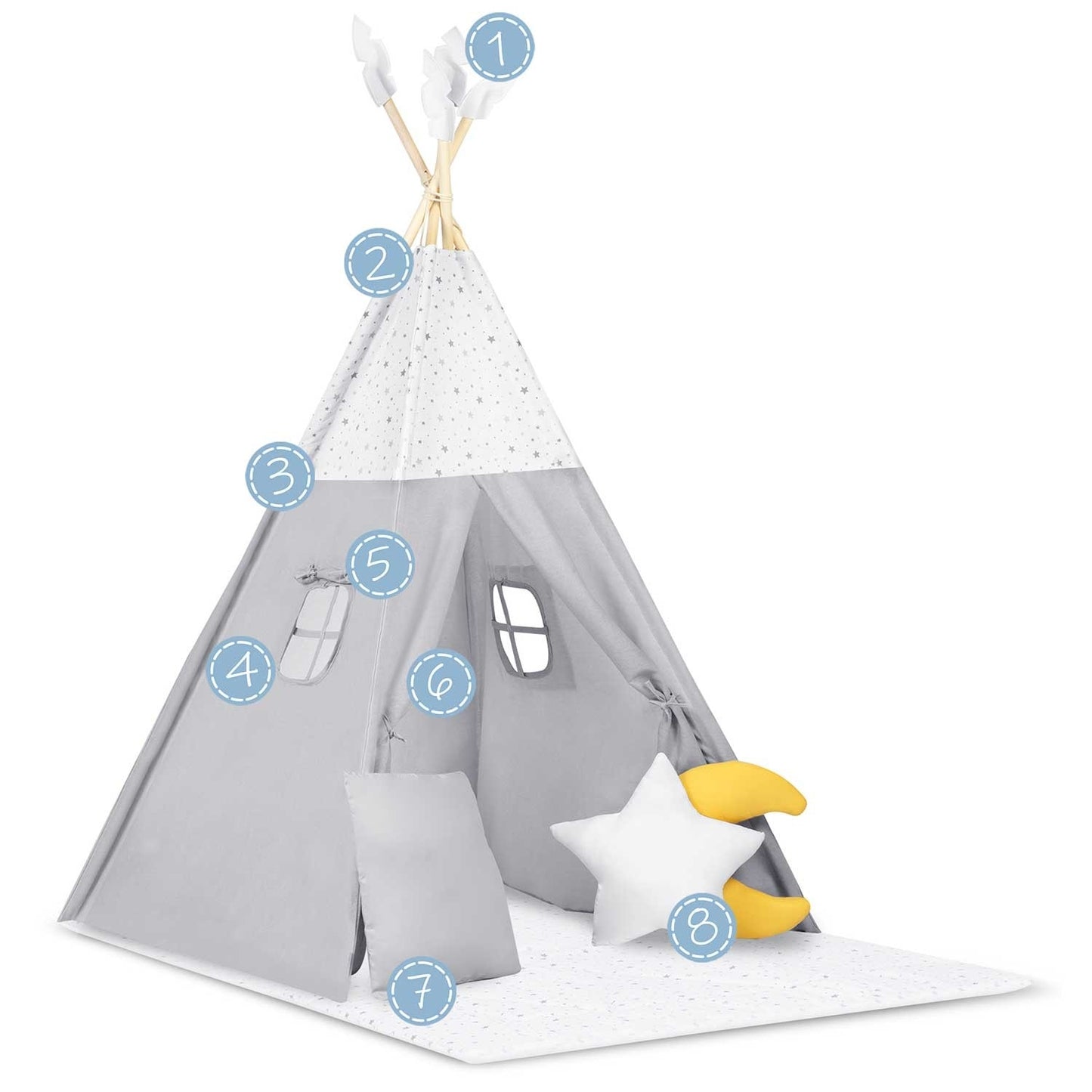 Children's Tipi Tent NK-406 Nukido - Light Grey